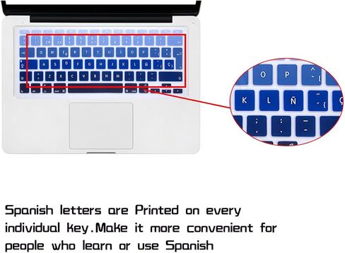غطاء لوحة مفاتيح من السيليكون باللغة الإسبانية من HRH لجهاز MacBook Air 11.6 بوصة A1370 A1465 لوحة مفاتيح بتصميم أوروبي/ISO - أزرق متدرج in Kuwait