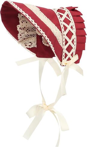 FURPHI Victorian Bonnet Colonial Pioneer Hat with Lace Tea Party Costume Sun Cap for Women in Kuwait