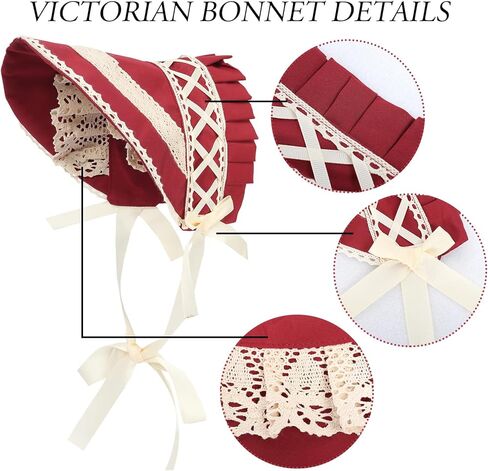 FURPHI Victorian Bonnet Colonial Pioneer Hat with Lace Tea Party Costume Sun Cap for Women in Kuwait