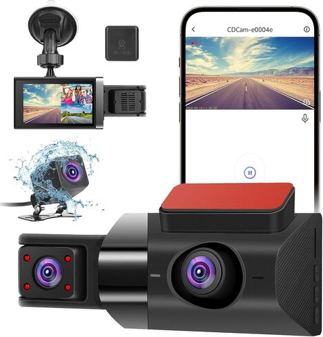 3 Channel Dash Cam Front and Rear Inside,2K QHD Dash Camera Built-in GPS,Triple Car DVR Dashcam Video Recorder with WDR, WiFi, Night Vision, G-Sensor, Loop Recording, 24H Parking Mode in Saudi Arabia