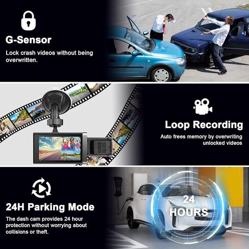 3 Channel Dash Cam Front and Rear Inside,2K QHD Dash Camera Built-in GPS,Triple Car DVR Dashcam Video Recorder with WDR, WiFi, Night Vision, G-Sensor, Loop Recording, 24H Parking Mode in Saudi Arabia