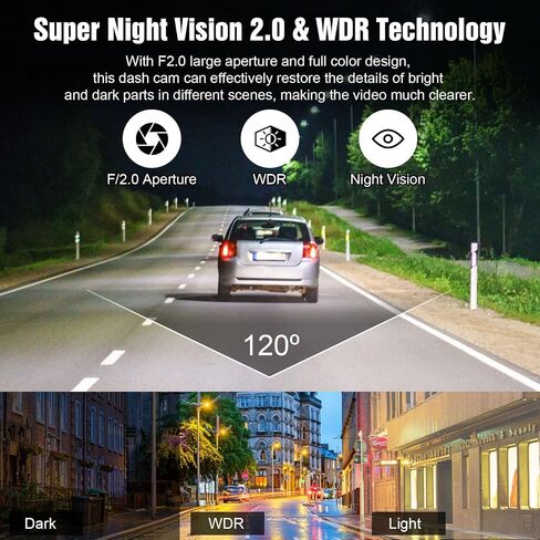 3 Channel Dash Cam Front and Rear Inside,2K QHD Dash Camera Built-in GPS,Triple Car DVR Dashcam Video Recorder with WDR, WiFi, Night Vision, G-Sensor, Loop Recording, 24H Parking Mode in Saudi Arabia