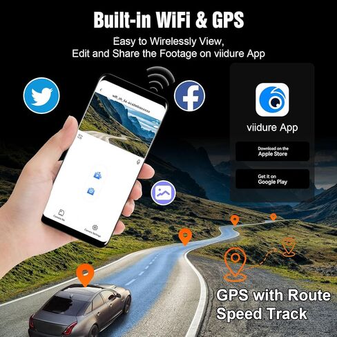 3 Channel Dash Cam Front and Rear Inside,2K QHD Dash Camera Built-in GPS,Triple Car DVR Dashcam Video Recorder with WDR, WiFi, Night Vision, G-Sensor, Loop Recording, 24H Parking Mode in Saudi Arabia