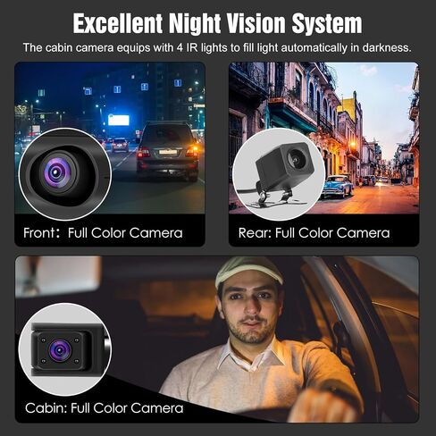 3 Channel Dash Cam Front and Rear Inside,2K QHD Dash Camera Built-in GPS,Triple Car DVR Dashcam Video Recorder with WDR, WiFi, Night Vision, G-Sensor, Loop Recording, 24H Parking Mode in Saudi Arabia