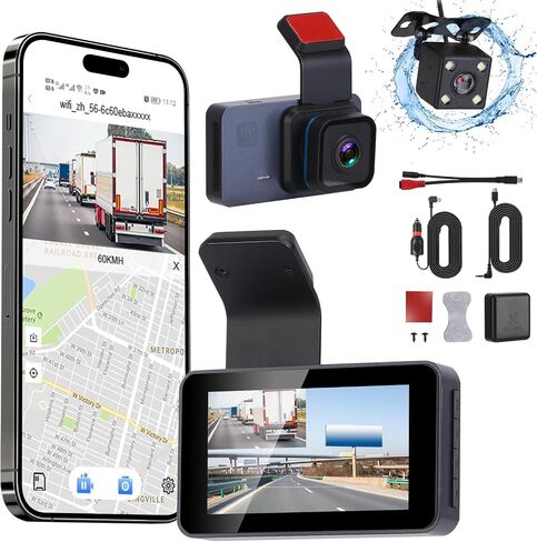 3 Channel Dash Cam Front and Rear Inside,2K QHD Dash Camera Built-in GPS,Triple Car DVR Dashcam Video Recorder with WDR, WiFi, Night Vision, G-Sensor, Loop Recording, 24H Parking Mode in Saudi Arabia