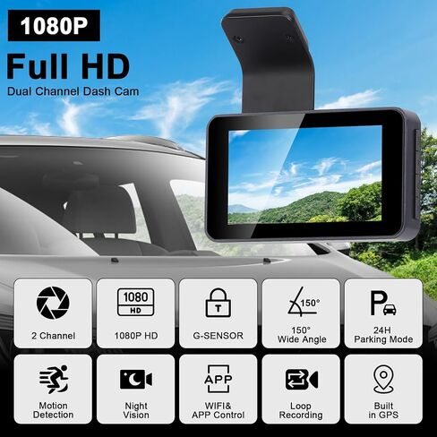 3 Channel Dash Cam Front and Rear Inside,2K QHD Dash Camera Built-in GPS,Triple Car DVR Dashcam Video Recorder with WDR, WiFi, Night Vision, G-Sensor, Loop Recording, 24H Parking Mode in Saudi Arabia