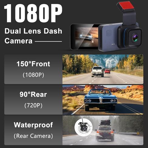 3 Channel Dash Cam Front and Rear Inside,2K QHD Dash Camera Built-in GPS,Triple Car DVR Dashcam Video Recorder with WDR, WiFi, Night Vision, G-Sensor, Loop Recording, 24H Parking Mode in Saudi Arabia