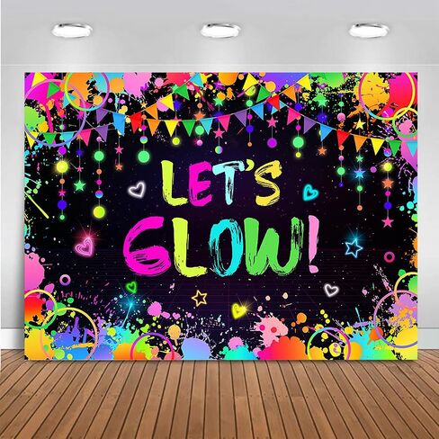 Mocsicka Neon Let’s Glow Party Decorations Glow in The Dark Party Supplies Glow Party Backdrop Banner Birthday Party Decorations Photography Background(Glow Design but Not Glow) (7x5ft) in Saudi Arabia