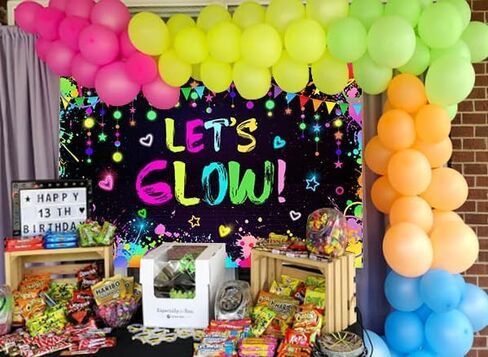 Mocsicka Neon Let’s Glow Party Decorations Glow in The Dark Party Supplies Glow Party Backdrop Banner Birthday Party Decorations Photography Background(Glow Design but Not Glow) (7x5ft) in Saudi Arabia