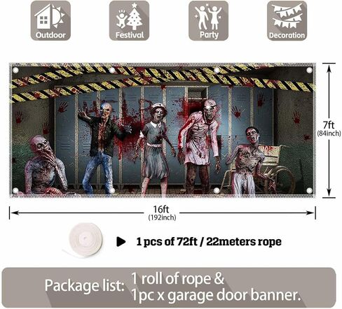 1PC 16x7ft Halloween Zombie Garage Door Banner Decorations Spooky Hospital Huanted House Photography Backdrop Home Outdoor Wall Cover Bloody Party Supplies in Saudi Arabia
