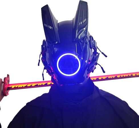 JAUPTO Techwear Mask Punk Mask Helmet ,LED Light Cool Samurai Mask,Halloween Cosplay Anime mask in Saudi Arabia