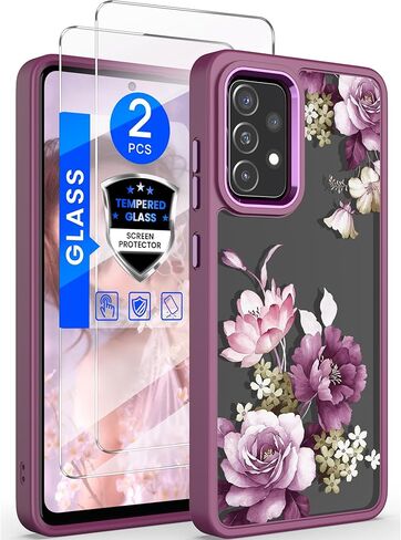 حافظة Dretal لهاتف Samsung Galaxy A52 5G، حافظة Galaxy A52، ظهر صلب تم اختباره من الدرجة العسكرية وحافة ناعمة غطاء واقٍ للنساء والفتيات + واقي شاشة من الزجاج المقوى (أرجواني) in Kuwait