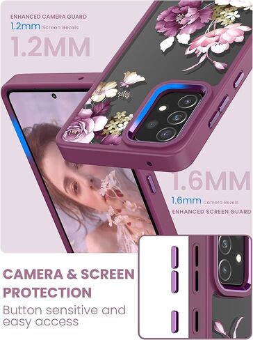 حافظة Dretal لهاتف Samsung Galaxy A52 5G، حافظة Galaxy A52، ظهر صلب تم اختباره من الدرجة العسكرية وحافة ناعمة غطاء واقٍ للنساء والفتيات + واقي شاشة من الزجاج المقوى (أرجواني) in Kuwait