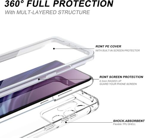 SURITCH for Samsung Galaxy S21 Ultra Clear Case 6.8" (Only), [Built-in Screen Protector] Full Body Protective Hard Shell+Soft TPU Phone Case for Samsung S21 Ultra -(Full Clear) in Kuwait