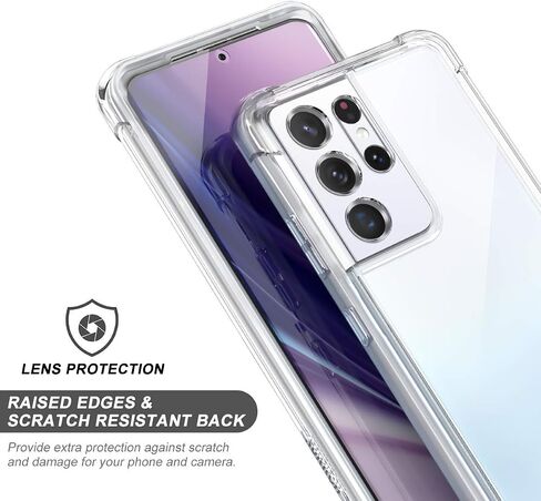 SURITCH for Samsung Galaxy S21 Ultra Clear Case 6.8" (Only), [Built-in Screen Protector] Full Body Protective Hard Shell+Soft TPU Phone Case for Samsung S21 Ultra -(Full Clear) in Kuwait