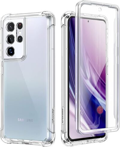 SURITCH for Samsung Galaxy S21 Ultra Clear Case 6.8" (Only), [Built-in Screen Protector] Full Body Protective Hard Shell+Soft TPU Phone Case for Samsung S21 Ultra -(Full Clear) in Kuwait