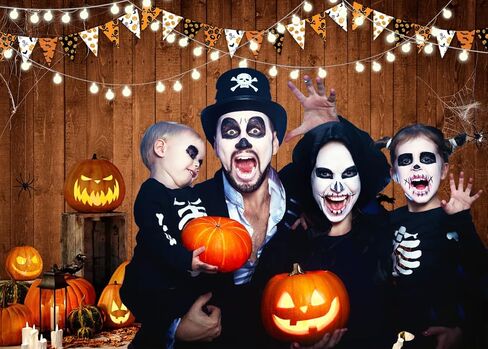 LYCGS 7X5FT Halloween background Halloween Themed Pumpkin Lantern Photography Backdrop Rustic Wood Background Spider web horror nightmare Party Decoration X-54 in Saudi Arabia