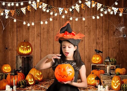 LYCGS 7X5FT Halloween background Halloween Themed Pumpkin Lantern Photography Backdrop Rustic Wood Background Spider web horror nightmare Party Decoration X-54 in Saudi Arabia