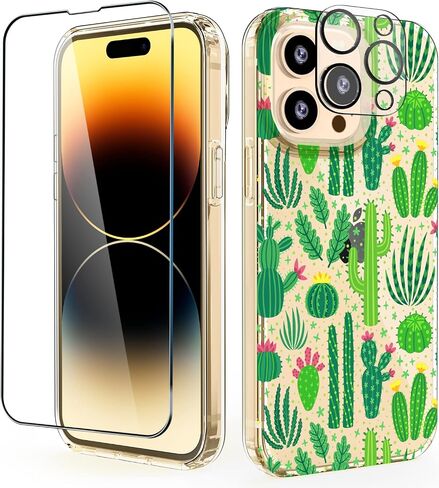حافظة OKP (3 في 1 لهاتف iPhone 14 Pro Max، مع واقي شاشة/واقي عدسة الكاميرا، نمط زهور لطيف، غطاء خلفي صلب نحيف لامع لامع مقاس 6.7 بوصات للنساء والفتيات، زهور أرجوانية in Saudi Arabia