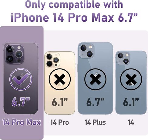 حافظة OKP (3 في 1 لهاتف iPhone 14 Pro Max، مع واقي شاشة/واقي عدسة الكاميرا، نمط زهور لطيف، غطاء خلفي صلب نحيف لامع لامع مقاس 6.7 بوصات للنساء والفتيات، زهور أرجوانية in Saudi Arabia