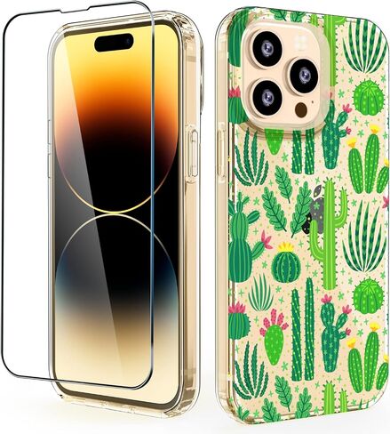 حافظة OKP (3 في 1 لهاتف iPhone 14 Pro Max، مع واقي شاشة/واقي عدسة الكاميرا، نمط زهور لطيف، غطاء خلفي صلب نحيف لامع لامع مقاس 6.7 بوصات للنساء والفتيات، زهور أرجوانية in Saudi Arabia