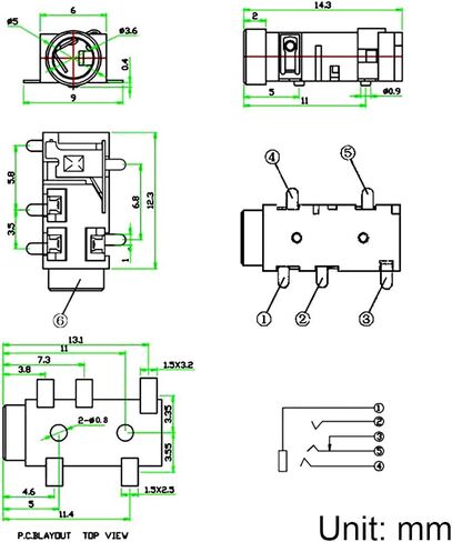 Uxcell 3.5 ملم الصوت وصلة مرفاع PCB جبل أنثى المقبس 5 دبوس PJ-327A 10 قطع in Saudi Arabia