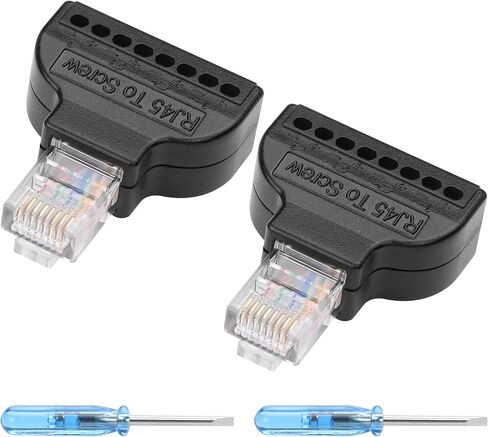 YAODHAOD RJ45 Screw Terminal Adaptor Connector, RJ45 Ethernet 8p8c Male to 8 Pin AV Terminal Screw Adapter Converter Block Plug for CCTV, Cat5, Cat6 (2PCS) (RJ45 Male) in Kuwait