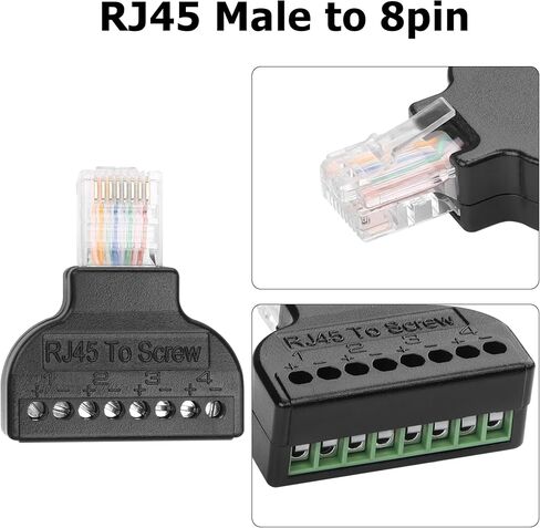 YAODHAOD RJ45 Screw Terminal Adaptor Connector, RJ45 Ethernet 8p8c Male to 8 Pin AV Terminal Screw Adapter Converter Block Plug for CCTV, Cat5, Cat6 (2PCS) (RJ45 Male) in Kuwait
