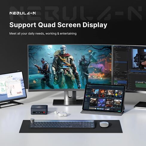 N1 Mini PC، AMD Ryzen 7 5825U(8C/16T، حتى 4.5 جيجا هرتز)، أجهزة كمبيوتر صغيرة 16 جيجابايت DDR4 RAM 512 جيجابايت M.2 NVMe SSD، تدعم شاشة رباعية 4K/WiFi 6E/BT5.2/2.5G LAN/Dual USB- C(البيانات/PD3.0/DP)، المنزل/المكتب in Saudi Arabia