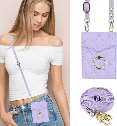 for Samsung Galaxy Z Flip 5 Wallet Phone Case with Ring and Adjustable Crossbody Strap, Stylish and Muti-funtional Accordion Style Flip Case with 4 Card Slots .(Purple) in Saudi Arabia