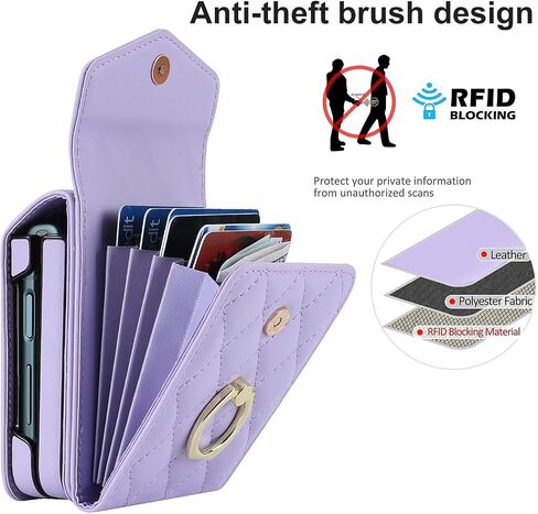 for Samsung Galaxy Z Flip 5 Wallet Phone Case with Ring and Adjustable Crossbody Strap, Stylish and Muti-funtional Accordion Style Flip Case with 4 Card Slots .(Purple) in Saudi Arabia