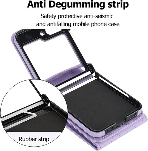 for Samsung Galaxy Z Flip 5 Wallet Phone Case with Ring and Adjustable Crossbody Strap, Stylish and Muti-funtional Accordion Style Flip Case with 4 Card Slots .(Purple) in Saudi Arabia