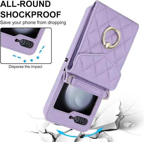 for Samsung Galaxy Z Flip 5 Wallet Phone Case with Ring and Adjustable Crossbody Strap, Stylish and Muti-funtional Accordion Style Flip Case with 4 Card Slots .(Purple) in Saudi Arabia