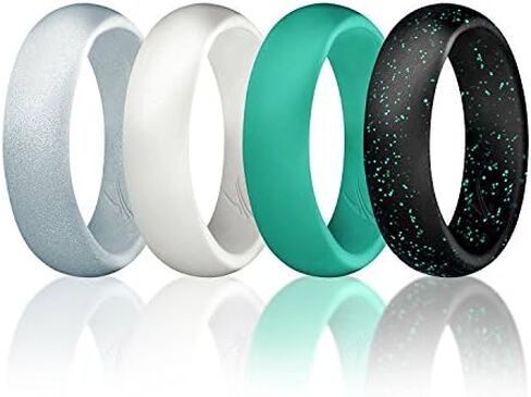 ROQ Silicone Rubber Wedding Ring for Women, Dome Solid Glitter & Metallic, Breathable Silicone Wedding Band, Anniversary Rings, Promise Ring, Multi Packs, Multi Colors in Kuwait