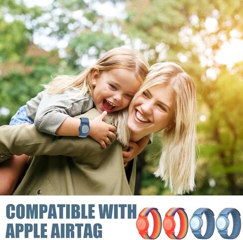 4 قطع من سوار المعصم للأطفال متوافق مع Apple AirTag، سوار من النايلون قابل للتعديل مع حافظة واقية، حزام حزام تعقب GPS مريح وخفيف الوزن مقاوم للماء لمن تهتم به حقًا (أزرق قوس قزح) in Kuwait