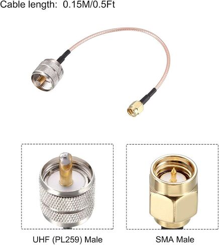 Uxcell SMA ذكر إلى UHF PL-259 ذكر RG316 RF كابل محوري محوري 0.15M/0.5Ft in Saudi Arabia