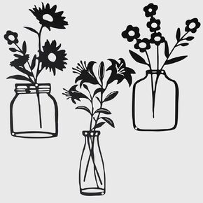 Metal Flowers and Vases Wall Decor for Bathroom,Home,Dining Room,Bedroom, 11.5''Modern Farmhouse Wall Decorations ,Black and White Kitchen Decor Wall art,3PCS Cute Wall Accents for Living Room.