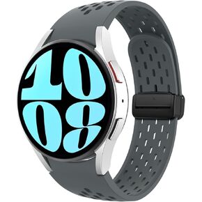 No Gap Bands Compatible with Samsung Galaxy Watch 7 FE 6 5 4 Band 40mm 44mm/Watch 6 4 Classic Band 43mm 47mm 42mm 46mm/Watch 5 Pro 45mm, 20mm Breathable Silicone Magnetic Band, Black