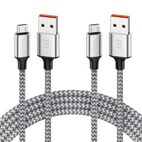 Micro USB Cable 6ft 2 Pack, Android Kindle Charging Cord 15W (3A), USB A to Microusb with Data Transfer 480Mbps for Old Android Kindle PS4 Switch Xbox One, Nylon Braided