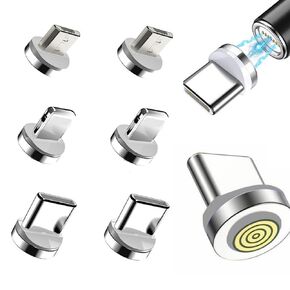 6 Pack Magnetic Charging Cable Tips Replacement Round Plug Adapter Connector for iPhone Micro USB Type C Camera Android Device 7 Pin Point Touch Socket Data Transfer Magnet Charger Cord