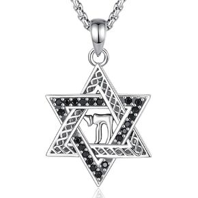 EUDORA الفضة الاسترليني tetragrammaton قلادة الدائري للنساء الرجال، الخماسي تميمة الطاقة قلادة نجمة داود خمر الجارديان نجمة Wicca المجوهرات، عيد الأم هدية عيد الأب للزوج زوجة
