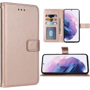 Compatible with Samsung Galaxy S22 Plus 5G Wallet Case and Wrist Strap Lanyard and Leather Flip Card Holder Cell Phone Cover for Gaxaly S22+5G Galaxies S22plus 22S + S 22 22+ G5 Women Men Rose Gold