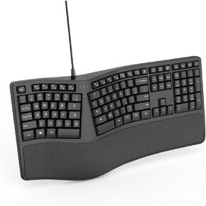Ergonomic Keyboard Wired with Cushioned Wrist Rest, 110 Keys Split Keyboard for PC (Black)
