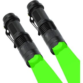 2 Pack Green Light Flashlight Zoomable 3 Modes LED Torch for Night Vision Hunting Fishing