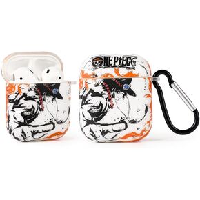 متوافق مع Apple Airpods (الجيل الثاني/الأول) غطاء حماية كرتوني لطيف ومضحك مع سلسلة مفاتيح (Luffy)