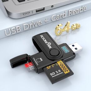 USB 3.0 SD Card Reader - Multi Memory Card Reader with 64GB USB Flash Drive for SD SDXC SDHC Micro SD - 5Gbps High Speed USB Drive Portable USB Memory Stick with Keychain Thumb Drive Plug and Play