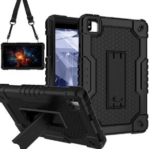 Case for Vortex Tab 8 4G/Coopers CP80/NOVOJOY NVCP80/ATOZEE ATCP80/CUPEISI CP80 8 inch Tablets Hybrid Shockproof Firendly Case Built in Kickstand Shoulder Strap (Black/Black)