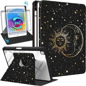 for iPad 9th/8th/7th Generation Case 10.2 Inch Folio Cover with Pencil Holder Women Girls Boys Cute Teen Kawaii Sun Moon Cool Unique Design Rotating Stand for Apple iPad 7/8/9 (2021/2020/2019)