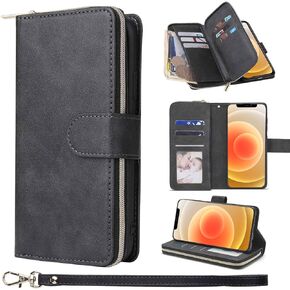 ZCDAYE Wallet Case for iPhone 13,Premium[Magnetic Closure][Zipper Pocket] Folio PU Leather Flip Case Cover with 9 Card Slots Kickstand for iPhone 13 (6.1 inch)-Rose Gold