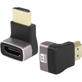 QIANRENON 8K 270 Degree Angle HDMI Male to Female Adapter Coupler HDMI 2.1 Down 90 Degree Right Angle L-Shaped Extender,Support 8K@60Hz/4K@120Hz HDR, for TV Projector Laptop PC,2 Pcs,(Bend Down)